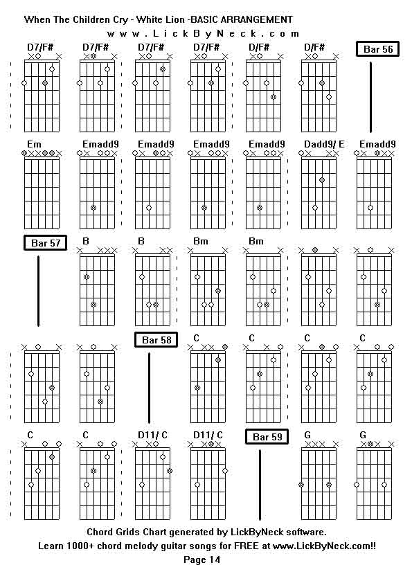 Chord Grids Chart of chord melody fingerstyle guitar song-When The Children Cry - White Lion -BASIC ARRANGEMENT,generated by LickByNeck software.